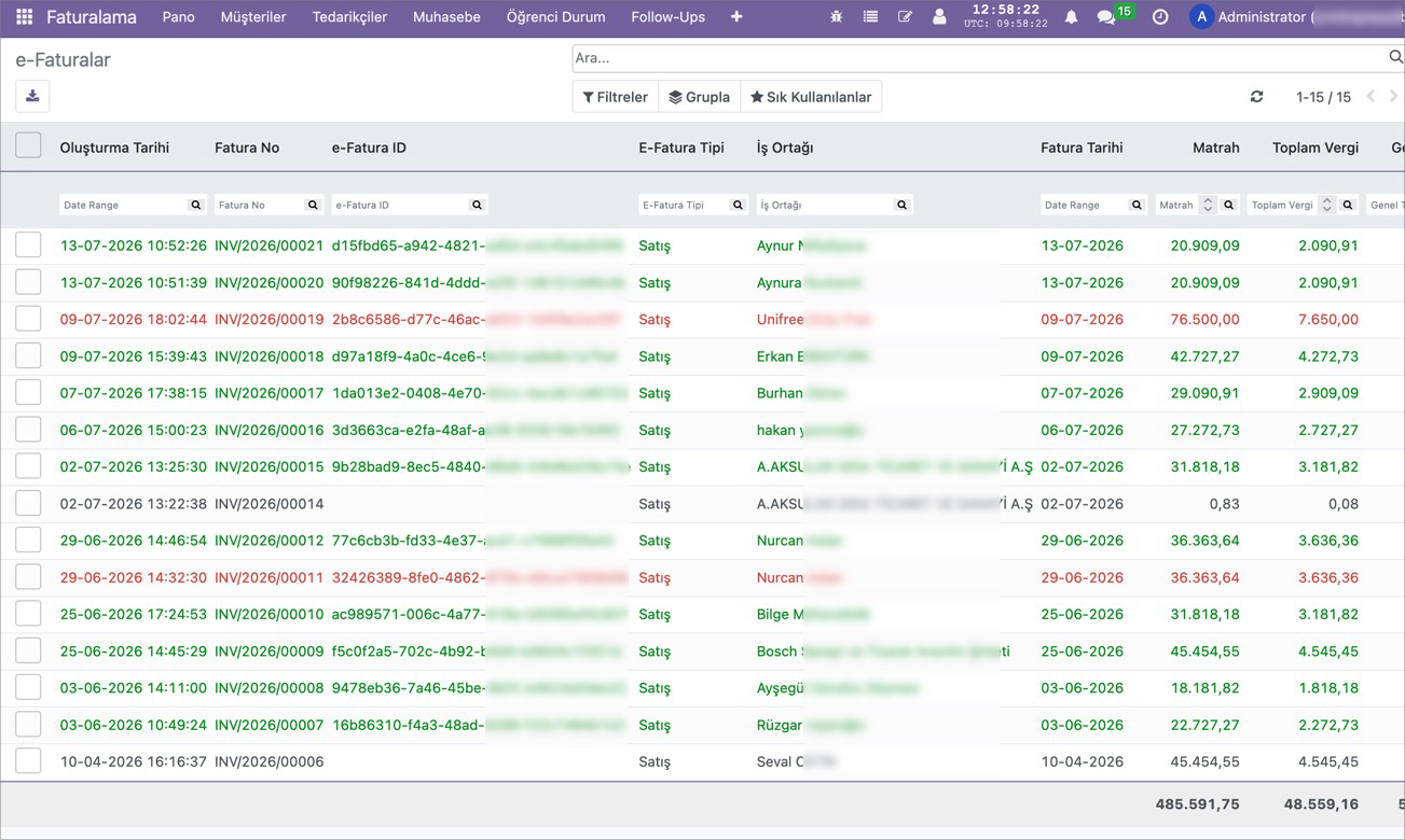 Odoo Türkiye Muhasebesi ve E-Fatura Uyumsoft