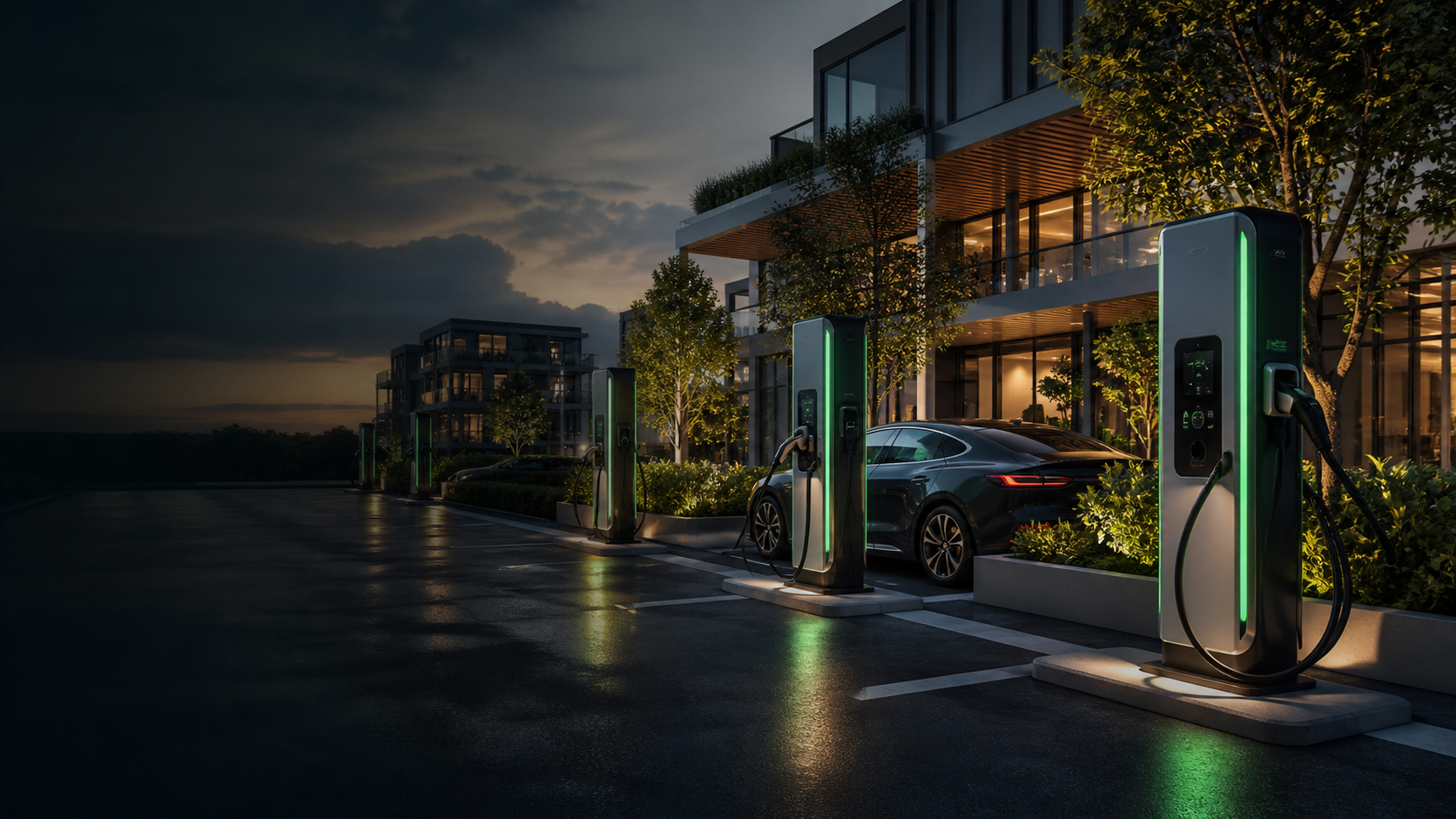 Elektrikli şarj ve akıllı enerji altyapısını anlatan premium slider görseli